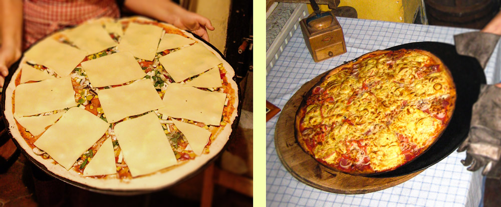 Pizza vor und nach dem Backen